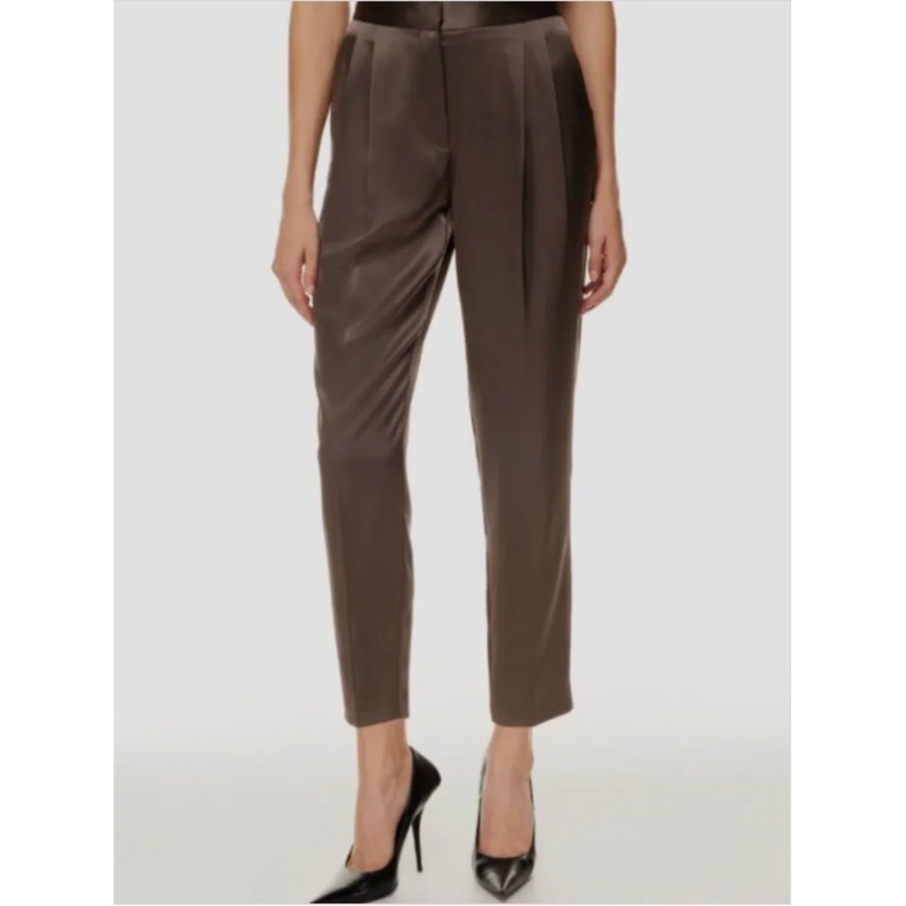 Babaton Vogue Satin High Waisted Pleated Trousers Rich Mocha Brown Size 8 NWT